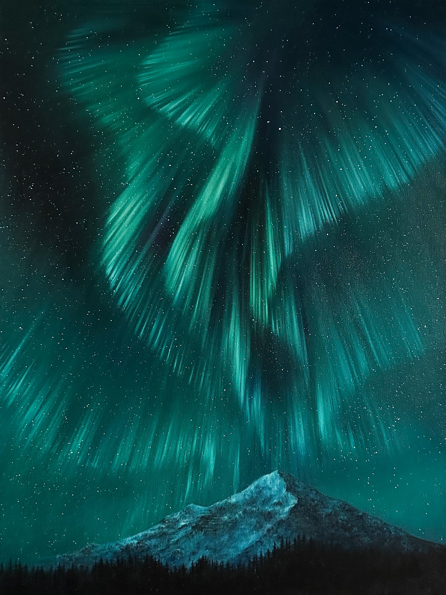 Frozen Mountain Beneath Northern Lights